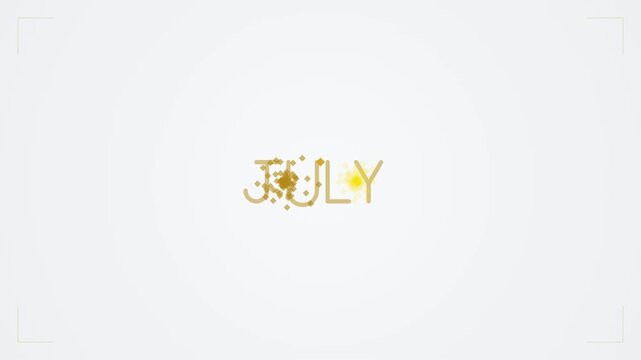 Golden July text on white background, simple typography