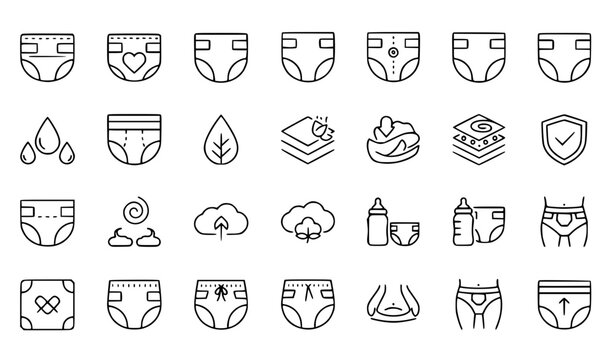 Baby Care Outline Icons Vector Collection
