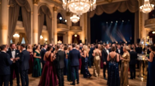 Blurred gala event ballroom party luxury celebration formal evening crowd banquet fundraiser elegant reception social gathering nightlife interior