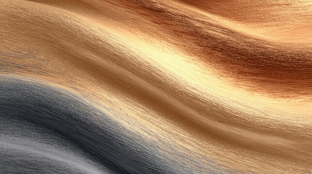 Abstract flowing metallic wave background in gold and grey