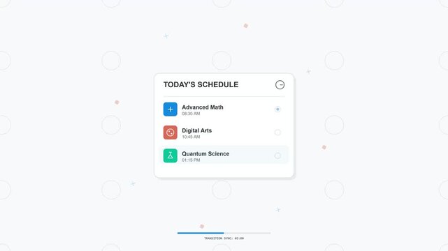 Digital notification interface displaying class schedule updates on a modern screen in 4K resolution