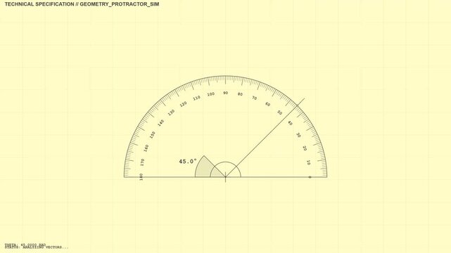 Geometric simulation of a protractor drawing lines on a digital surface with a minimalist style