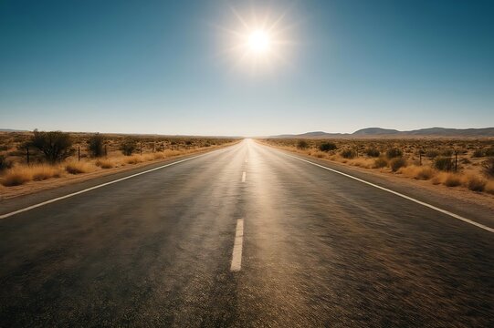 Scorching Empty Highway with Heat Haze During Extreme Summer Heatwave