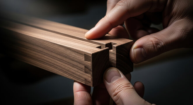 Master Craftsman Assembling Intricate Wood Joinery with Precision