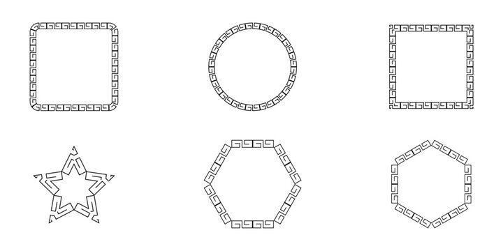 Set of decorative frames with traditional greek meander key patterns ornament geometric decorative monochrome minimalist illustration bordering