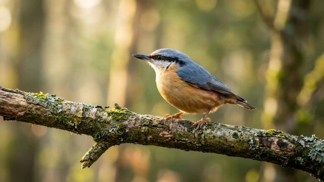 eurasian nuthatch close up in białowieża forest poland at morning light video