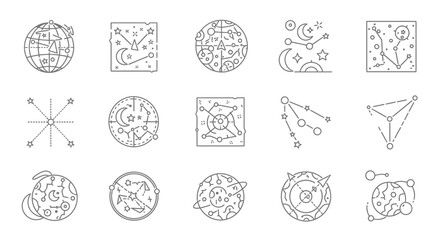 Cosmic Icons Set: Celestial Bodies, Constellations, Planets, Stars, Astrology © Dita