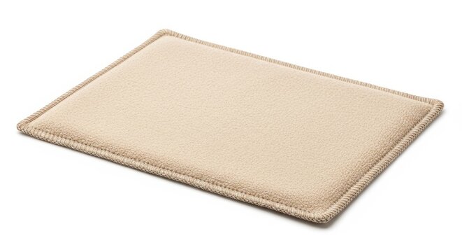 Angle view of beige soft textured carpet.