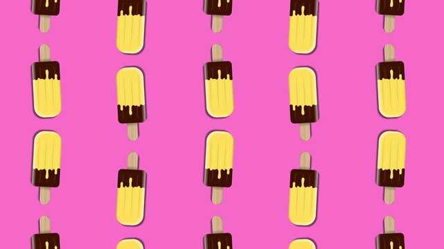 chocolate ice cream stick with melted bananatopping repeat pattern  animated video footage
