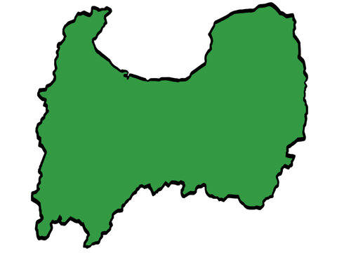 富山県地図 中部地方 緑色 筆タッチ 和風 東日本 / A brushstroke map of Toyama Prefecture / green