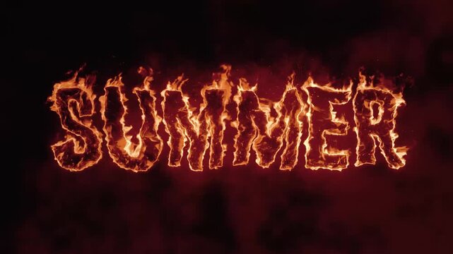 Burning summer typography formed by realistic flames and smoke against a dark background