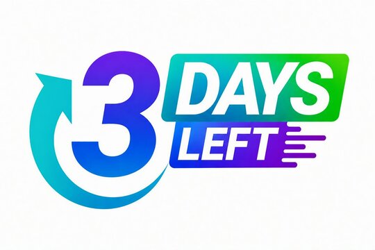 Vibrant countdown badge showing three days left with circular arrow design