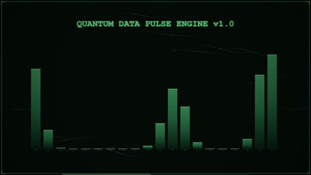 Green digital data pulse interface with animated fluctuating bars