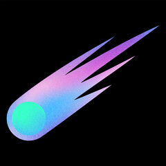 A meteorite falling with a trail, with a gradient grainy texture, blue and purple. © sabelskaya
