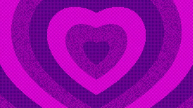 Retro purple heart tunnel background, vintage y2k aesthetic looping animation, nostalgic neon pink heart pattern for music videos