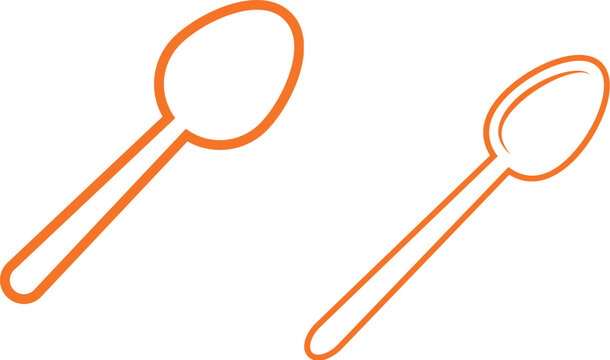 Minimalist vector illustration of a spoon in outline and filled styles, perfect for kitchen or food-related designs. Tablespoon icon for website, thin line icons. vector logo design, Spoon vector.