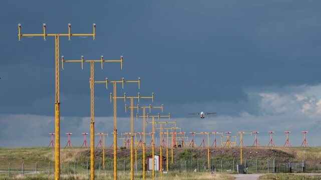 Stockholm, Sweden  A commercial jetliner or airplane takes off at Arlanda Airport. 
