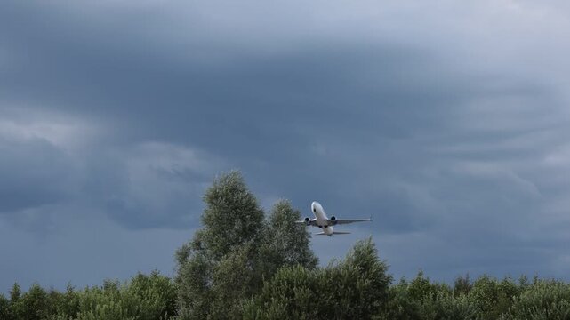 Stockholm, Sweden  A commercial jetliner or airplane takes off at Arlanda Airport. 