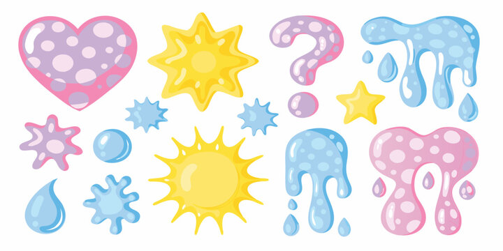 Colorful cartoon slime shapes on a white background