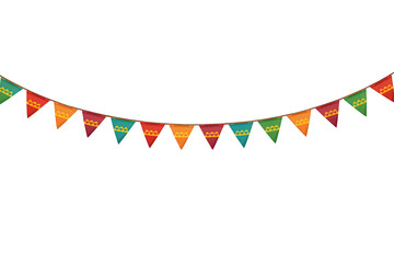 Fototapeta premium Colorful festival bunting flags decorating celebration with folk patterns on transparent background