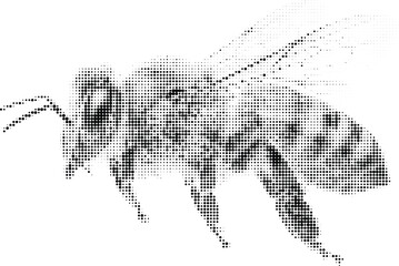 Bee halftone vector silhouette, black and white insect art, nature inspired animal design, digital graphic with dotted pattern, geometric fly illustration. © Ontora