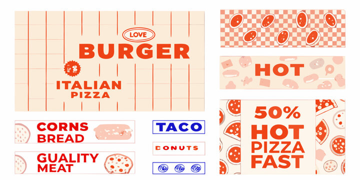 Food themed Seamless Patterns With Typography Red And White Color Scheme