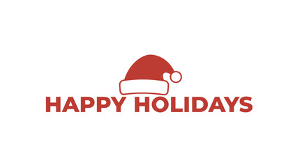 Fototapeta premium Minimalist HAPPY HOLIDAYS typography with a soft red aesthetic featuring a classic Santa hat centered perfectly above the clean red lettering on white.