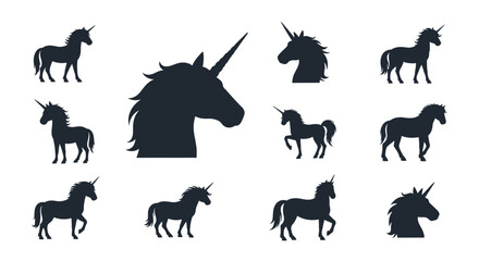 Fototapeta premium A collection of unicorn silhouettes in various poses and views