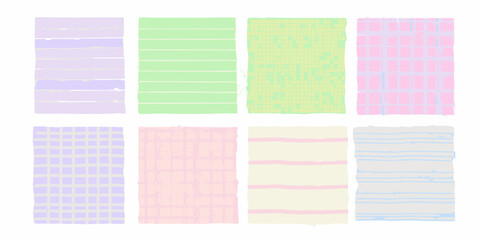 Fototapeta premium Pastel paper textures collection watercolor stripe and grid patterns