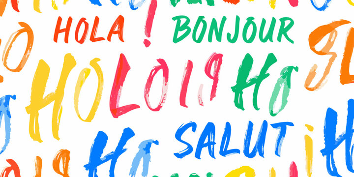 Multilingual greetings typography colorful vector illustration on a white background