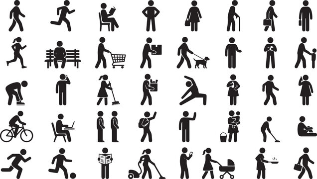 Collection of daily life activity with stick figures