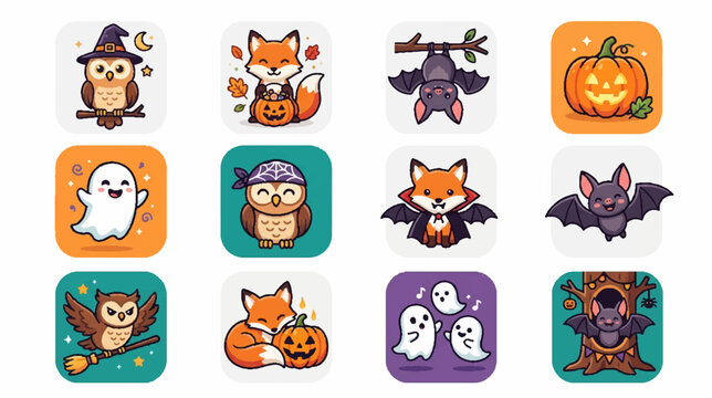 Cute cat icons in halftone dot art style set of four