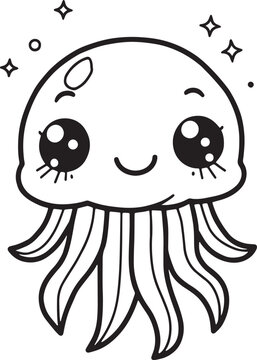 Cute cartoon jellyfish drawing with big eyes isolated on white background Vector