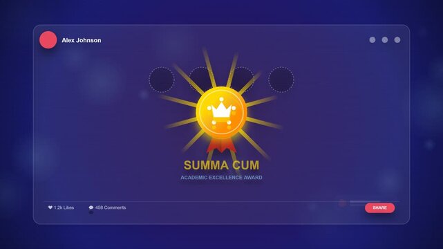 Animation of summa cum laude achievement medal on digital interface