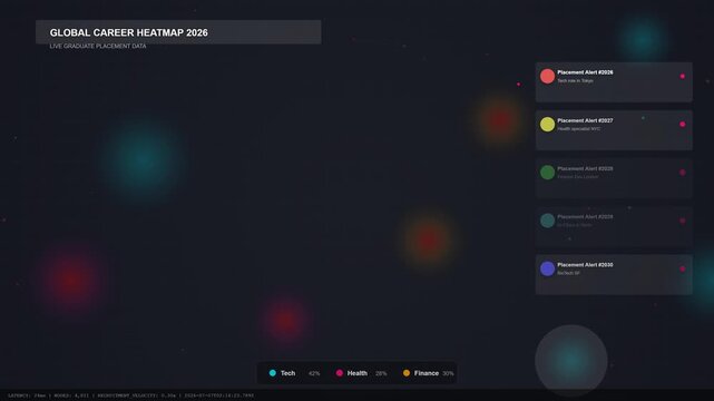 Dark digital dashboard interface with glowing colorful light orbs