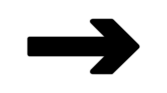 Minimalist black arrow pointing rightwards animation isolated on white background for video transition navigation next page and motion graphics