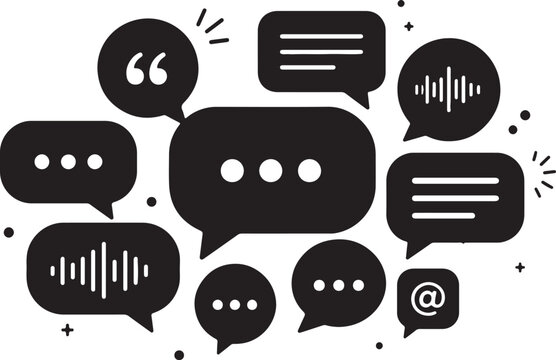 Set of black speech bubbles and message icons on white background Vector