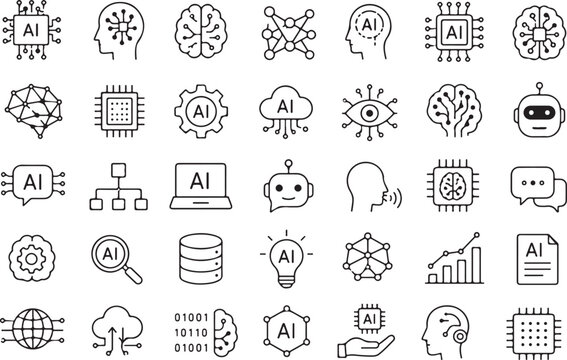 Set of artificial intelligence and technology hand drawn icons Vector
