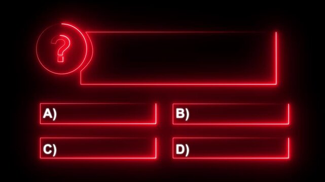 Quiz Neon Line Animation with option selection on black background Quiz Animation template, question and test menu choice quiz show question and answers. Motion graphics of question book concept