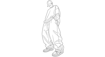 Obraz premium Outline illustration of a person in loose fitting streetwear and baseball cap