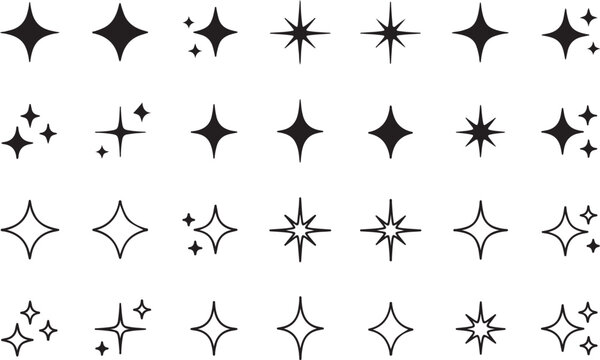 Set of black star sparkle icons and glitter shapes Vector