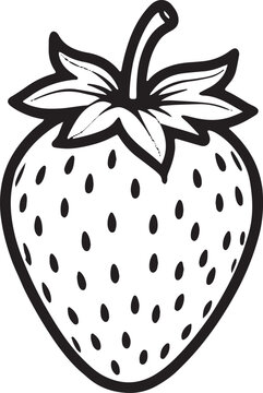 Simple black and white line art drawing of a fresh strawberry fruit Vector