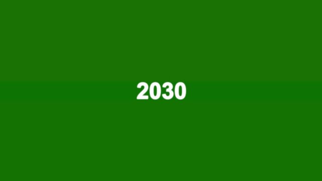 Dynamic scrolling progression timeline animation of 2018 to 2030 years. Scrolling Timeline 2030 Text Animation on Black Background. Vertical Progression from Past. white text color