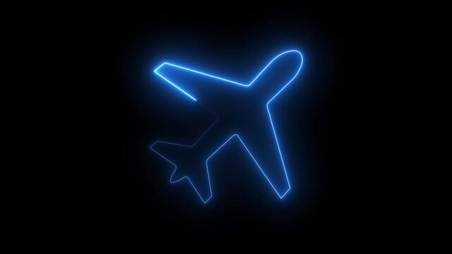 Green color glow neon plane icon animation. Neon line zet plane fighter reactive pursuit military. A glowing neon outline of an airplane. Glowing neon background