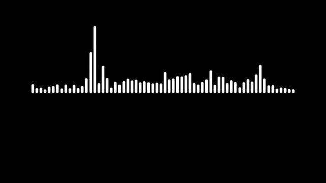 White podcast waveform animation, digital music spectrum, futuristic equalizer bars, black background, seamless audio frequency display, modern sound visualization in 4K quality.