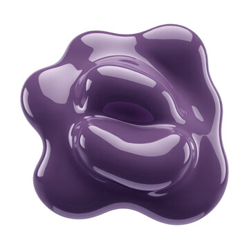 A glossy, thick drop of dark purple liquid paint or cosmetic nail polish, featuring a smooth, reflective surface, isolated on white background