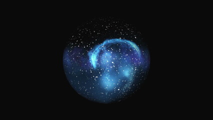 Glowing blue nebula sphere with bright stars and cosmic dust floating in deep dark outer space representing a mysterious galaxy planet or celestial body in a vast and beautiful universe environment © Motion stock