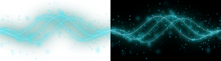 A radiant cyan magic wave flowing with glowing lines and sparkling particles, isolated on transparent background © MDSakib