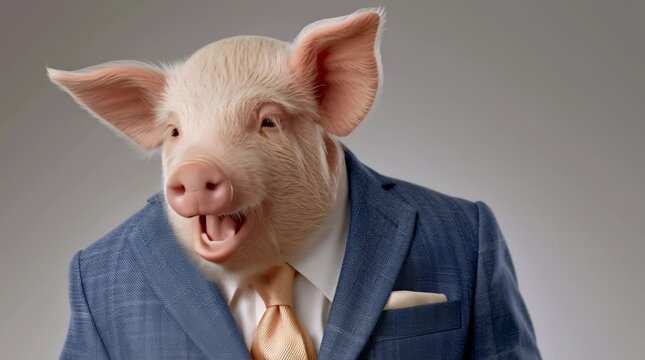Portrait of a anthropomorphic smiling Pig dressed in a formal business suit	
