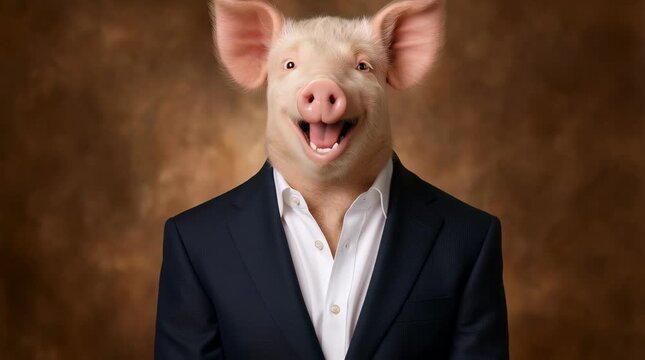 Portrait of a anthropomorphic smiling Pig dressed in a formal business suit	
